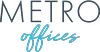 Logo of Metro Offices, with "METRO" in uppercase black letters on top and "offices" in a cursive blue font below.